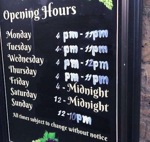Opening times at the First and Last are clearly displayed on a board outside and I was knocking on the door at 4pm. However, it says all times are subject to change without notice which, given Wednesday’s stated hours, is probably as well.
