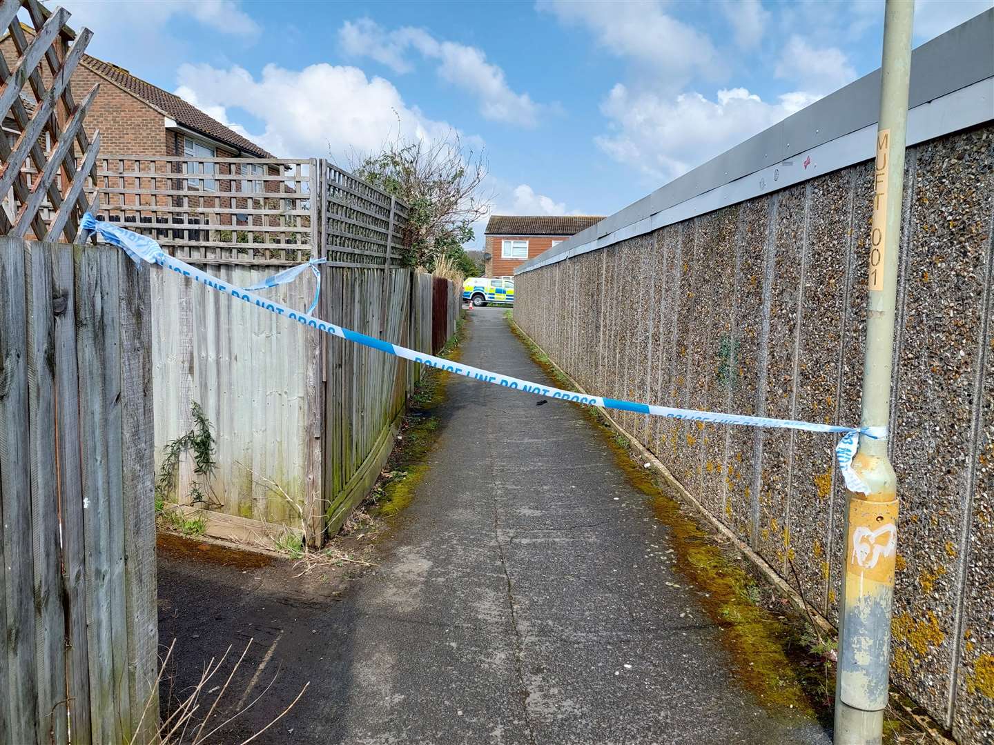 Part of an alleyway which runs close to Bybrook Cemetery was taped off