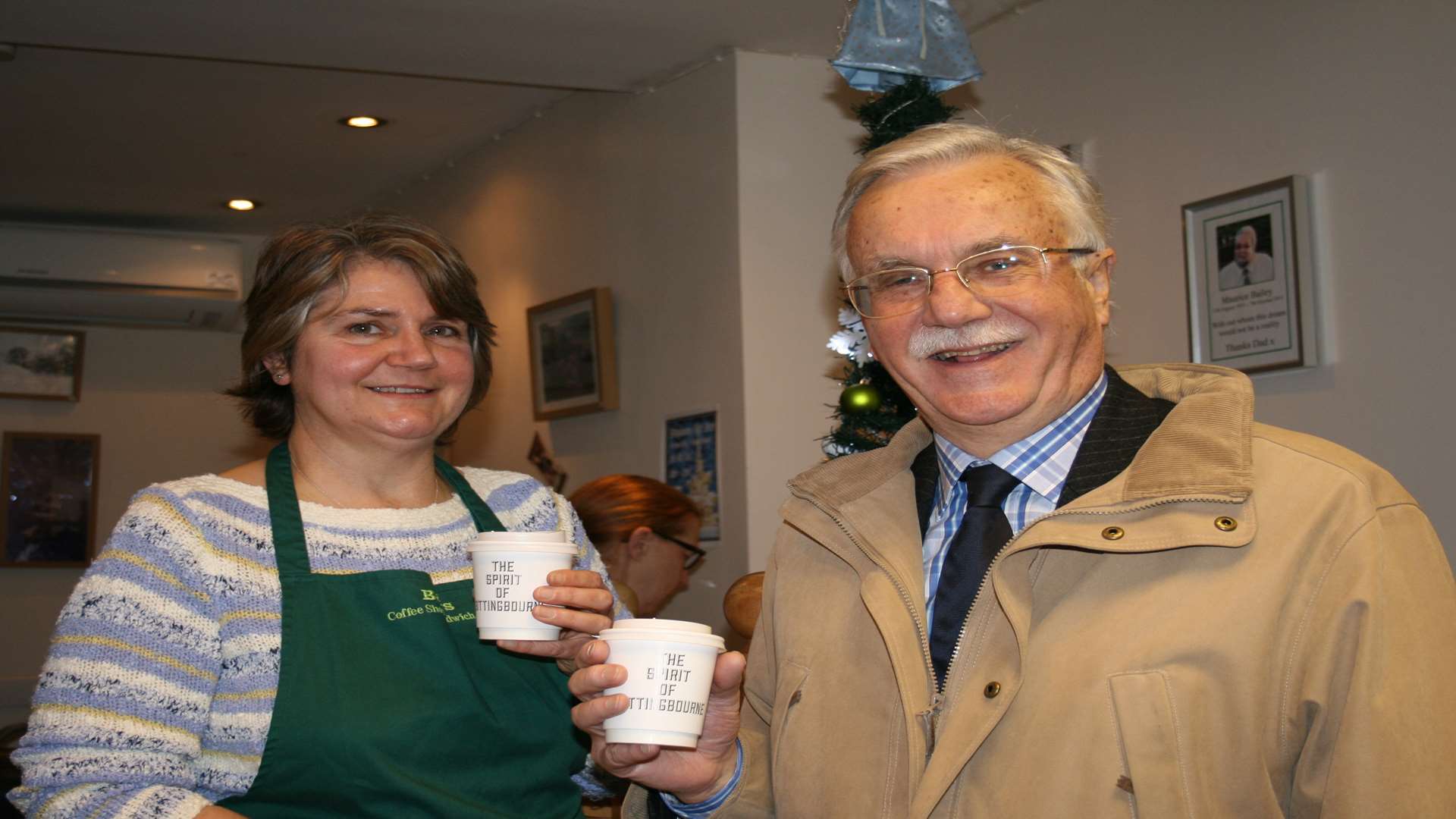 Sally Reeve, manager of Baileys coffee shop in Sittingbourne with Cllr Mike Cosgrove