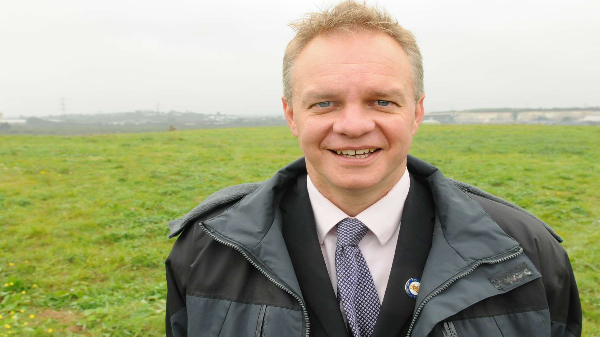 Tony Sefton on the Swanscombe Peninsula after revealing his proposals in 2012
