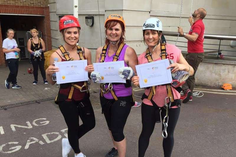 Grace Etherington completed the abseil challenge with her mum Sharon and family friend Hayley Woolward
