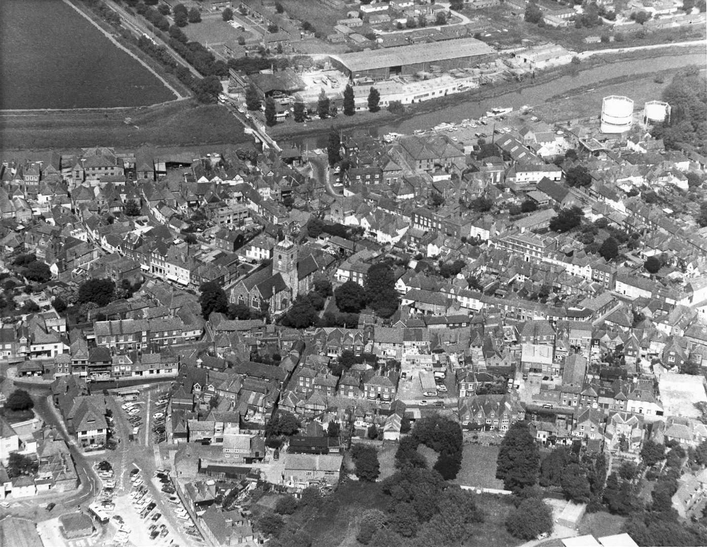 The heart of Sandwich pictured from the air in 1971