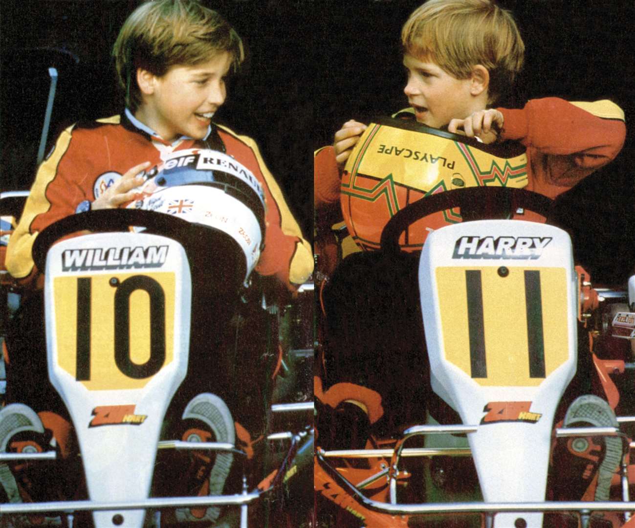 Princes William and Harry drove cadet karts with their names on the front in 1992