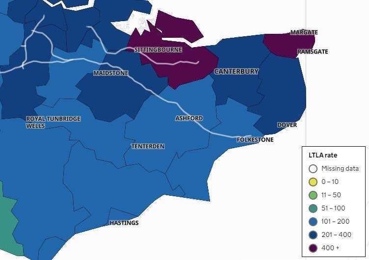 This Public Health England map shows where rates are highest in Kent