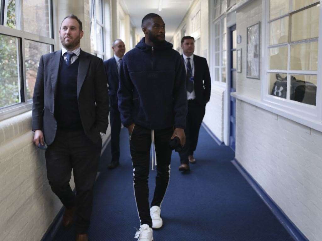 From left: Head of Key Stage 4 Mr Deamer and Fikayo Tomori on a tour of the school. Picture: Gravesend Grammar School