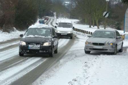 THE WAY IT WAS: Cars moving slowly in the Luton area of Chatham before the big thaw