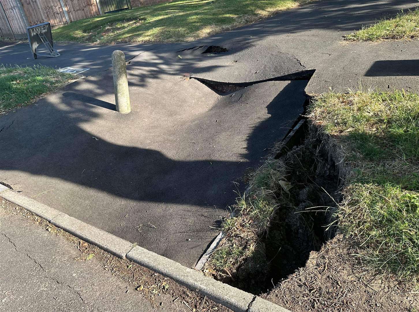 A sinkhole has appeared in Chilham Road, Allington. Pic credit: Sophie Martin