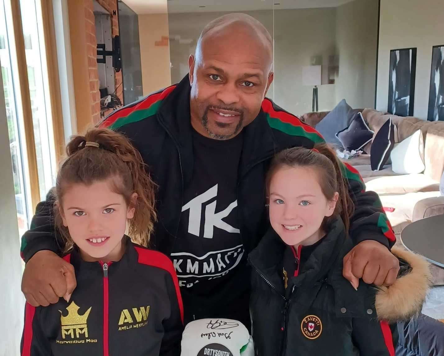 Tiffany and Amelia with Roy Jones jr. Picture: Sam Westlake