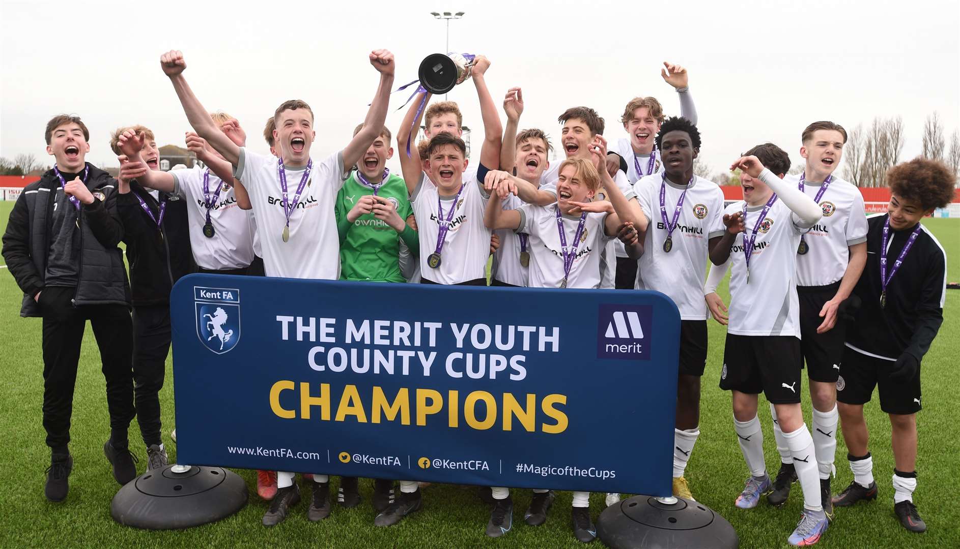 Bromley celebrate their Kent Merit Under-15 boys cup final success. Picture: PSP Images