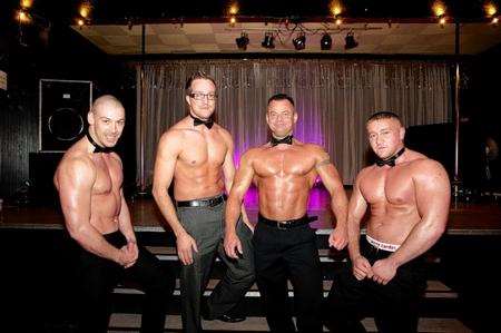 VIP topless waiters Alan Hooley, Julian Howard, Andrew Blohm, Sam Blackgrove