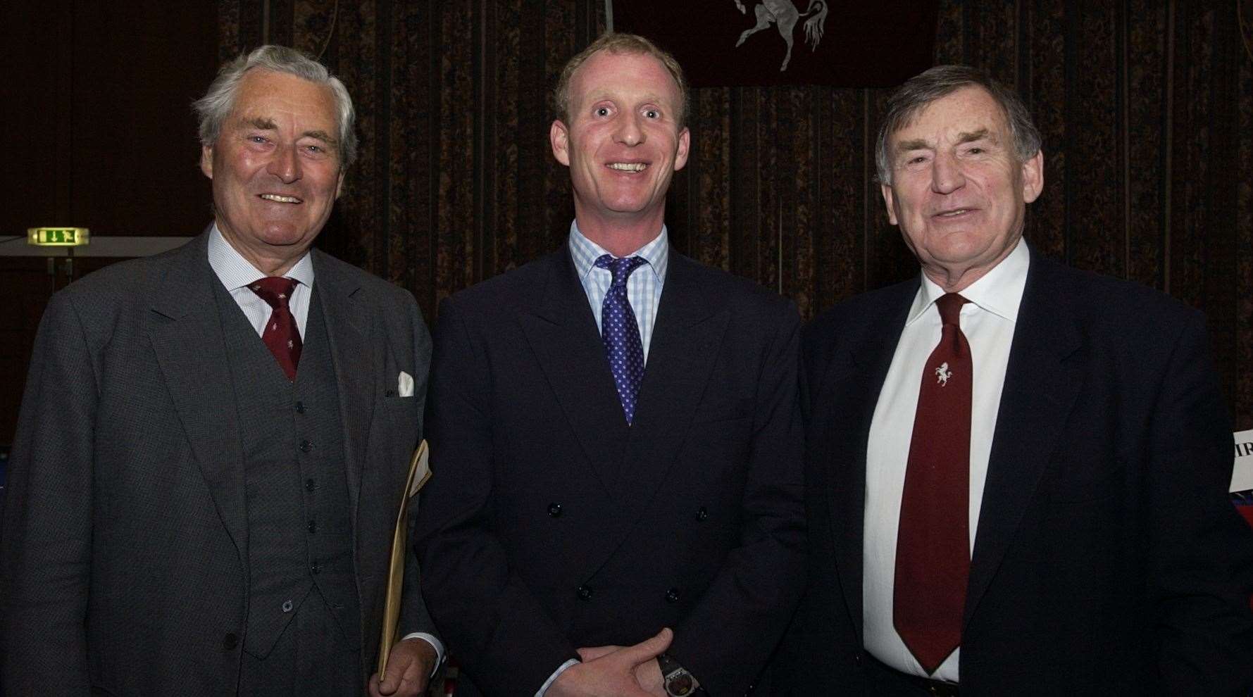 Derek Ufton, right, after his year as Kent president, alongside then county captain Matthew Fleming (centre) and incoming president Lord Kingsdown in March 2002.