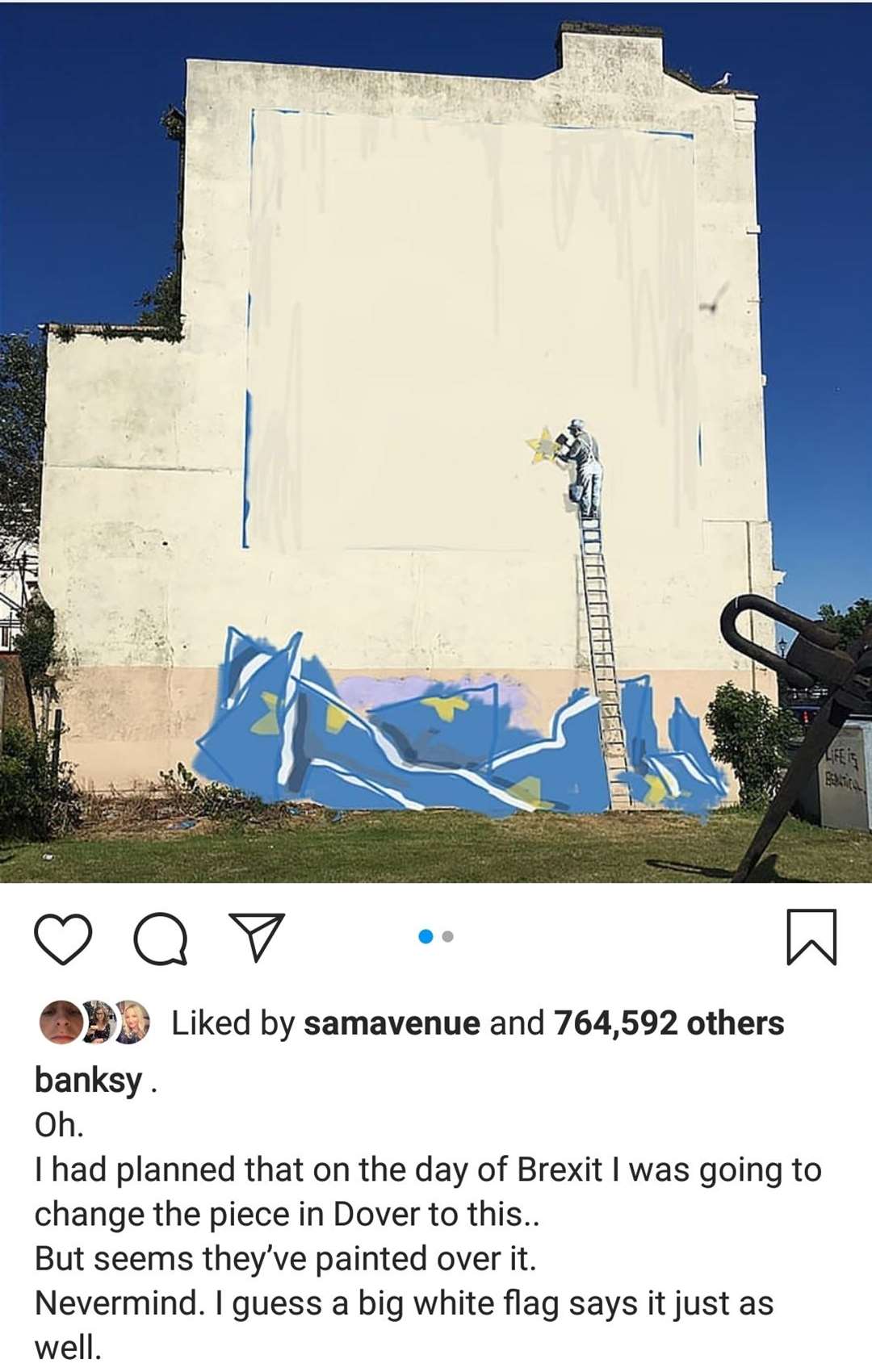 Banksy later mentioned his plans for the mural on Instagram, complete with a comment on the removal