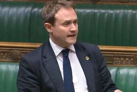 MP Tom Tugendhat called for help after leads were stolen from the generator of a vaccine centre Picture: Parliament TV