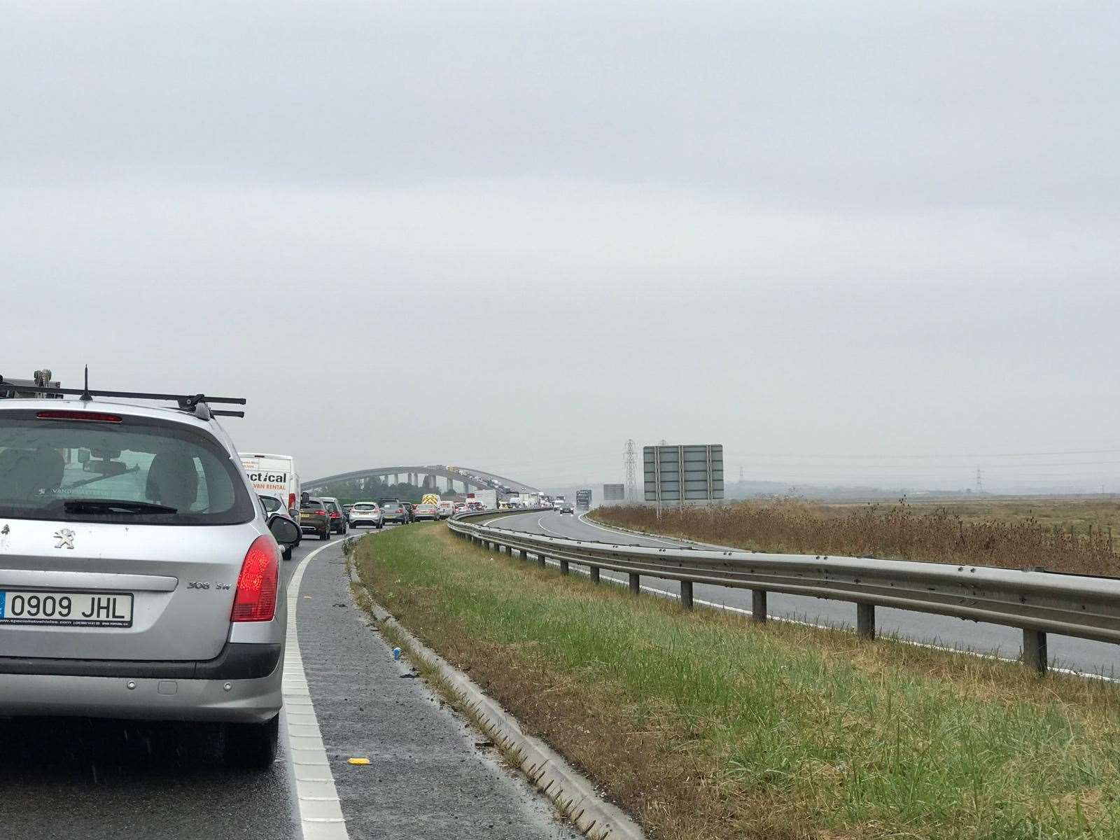 Traffic was stopped on the Sittingbourne-bound side of the Sheppey Crossing