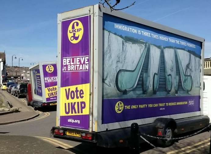 A UKIP general election campaign van which has been pictured illegally parked on double yellow lines in Strood