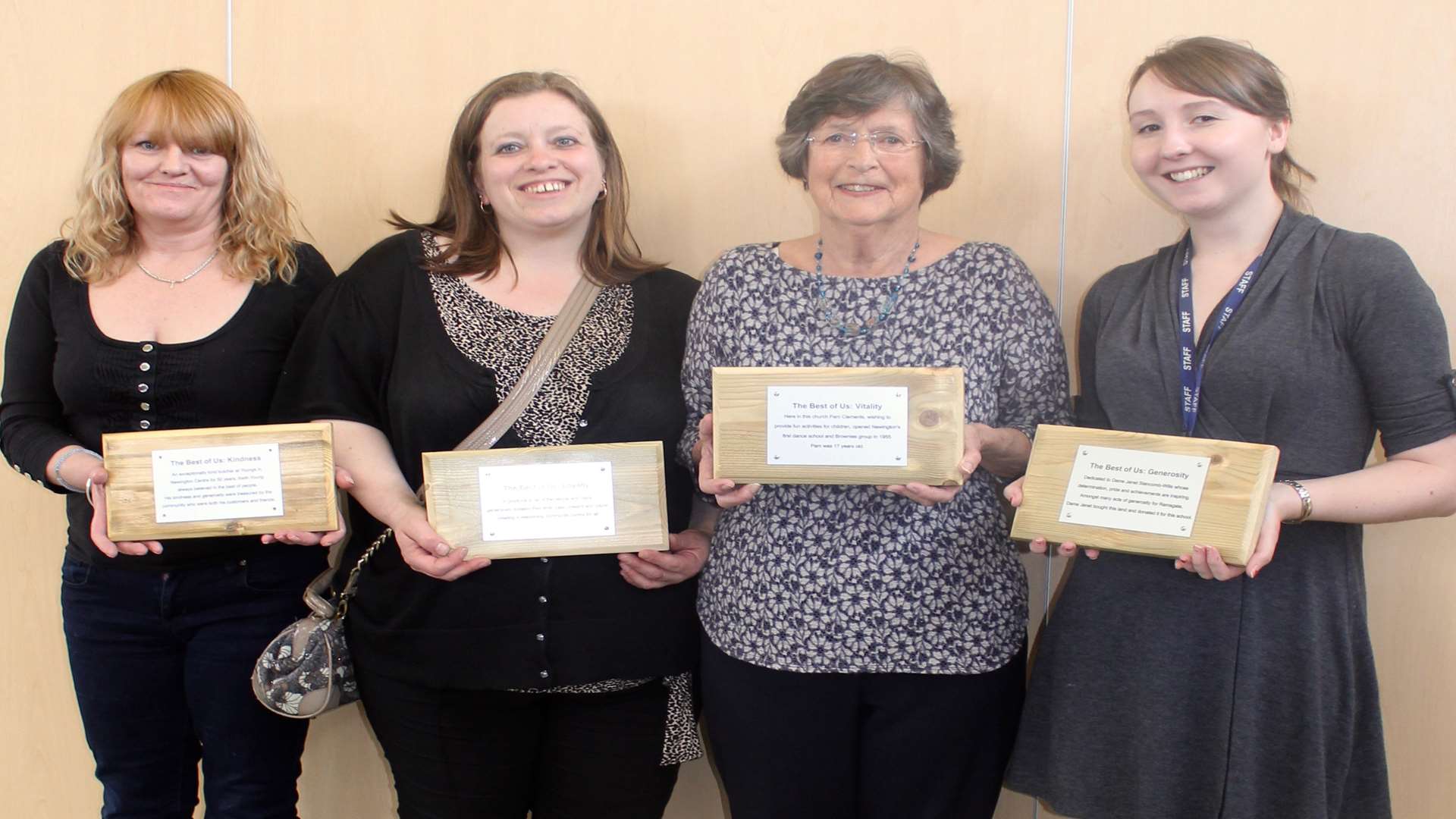 Jill Snowdon, Marie Thomas, Pam Bellingham and Elise Howard holding the plaques