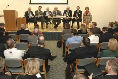 THE BIG DEBATE: Trevor Sturgess, KM Group business editor, centre, chairs the discussion with, from left, Kevin Harlock, director of KCC county commercial services, Cllr Nick Chard, KCC Cabinet member for finance, Cllr Mike Snelling, leader of Gravesham council, Norman Kemp, co-owner of Nu-Venture Coaches, Desmond High, director of EMC Corporate Finance, and Elaine Craven, MD of Earl Street Recruitment Consultants. Picture: PAUL DENNIS