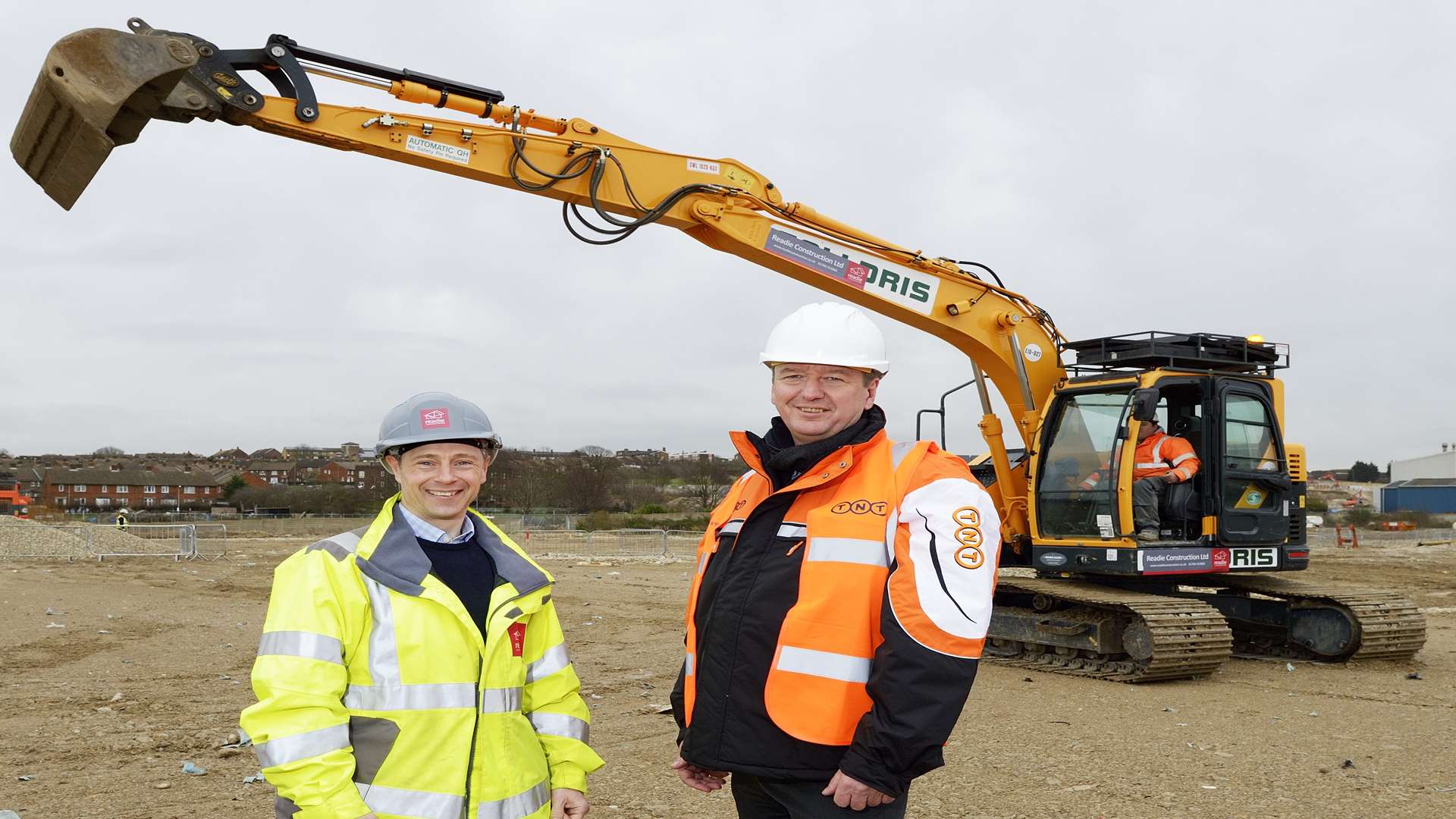 From left, Exton Estates director James Mawson and TNT UK international network and operations director Steve Meadows at the South East hub site in Dartford