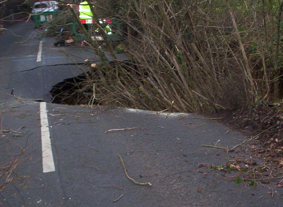 A huge hole has opened up in Ightham Road. Picture: South East Water