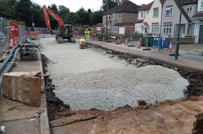 Contractors are on site to fix the huge sinkhole near Dartford. Photo: Bexley council