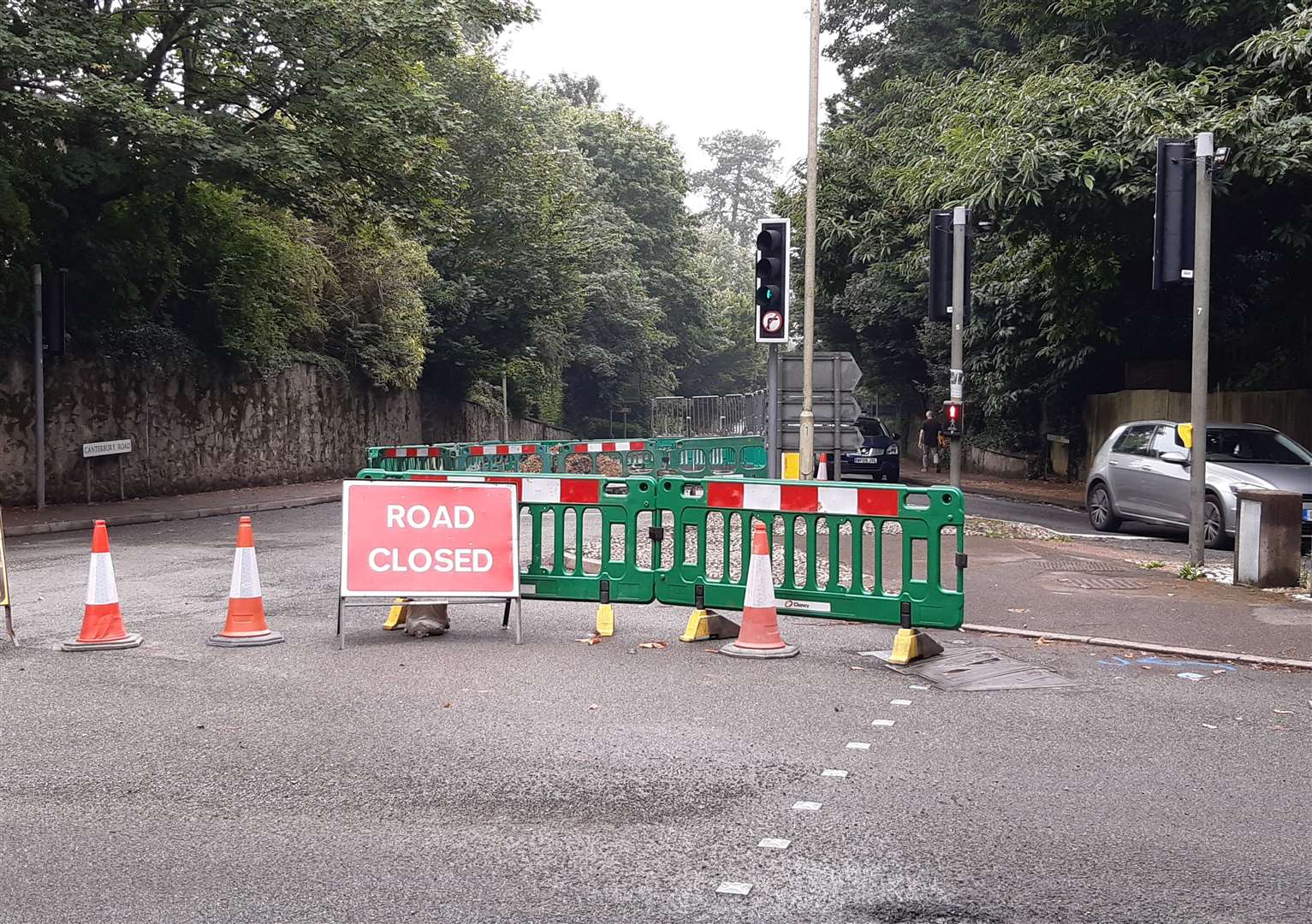 Canterbury Road is closed at the junction with Magazine Road