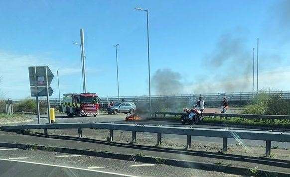 A bike 'erupted in a ball of fire' near Sandwich. Picture: James Downs, 40, from Deal (8025085)