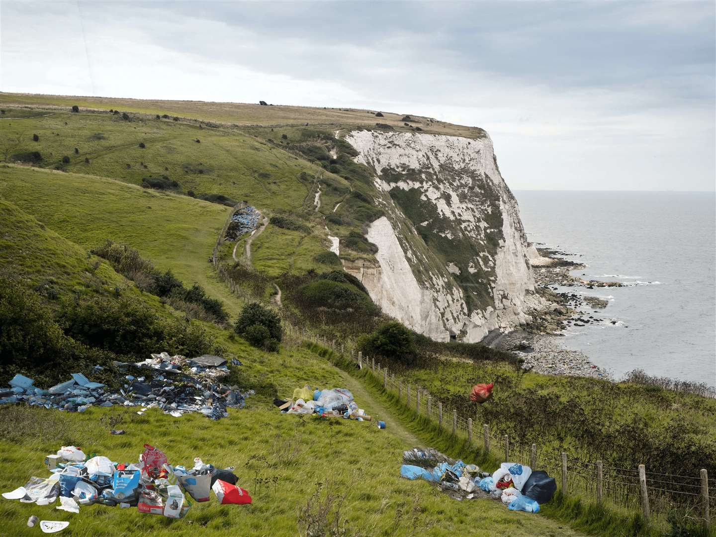 The White Cliffs of Dover covered in rubbish as part of a campaign to highlight the increase in fly tipping.  Photo: Vape Club