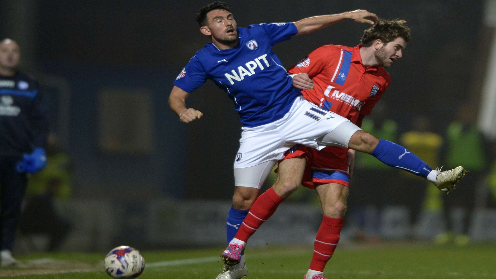 Gillingham's Oliver Muldoon takes on Gary Roberts of Chesterfield Picture: Barry Goodwin