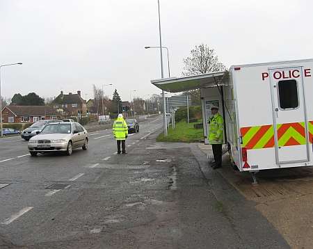 A mobile police station at the section of the A20 where 70-year-old Shirley Leedham was knocked down and killed. Picture: Helen Fairley