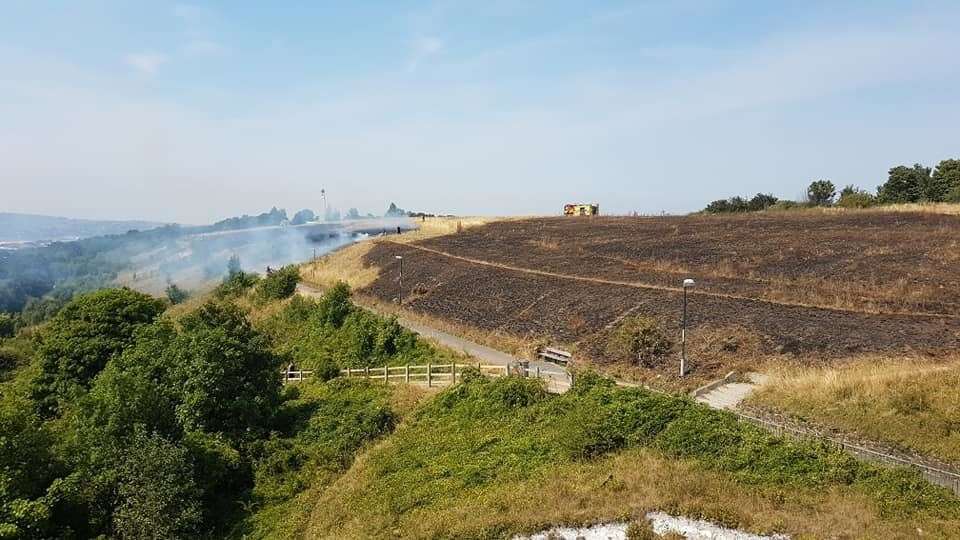 A fire at the Great Lines park in Gillingham was dealt with by firefighters this afternoon. Picture: Nicholas Fitzpatrick