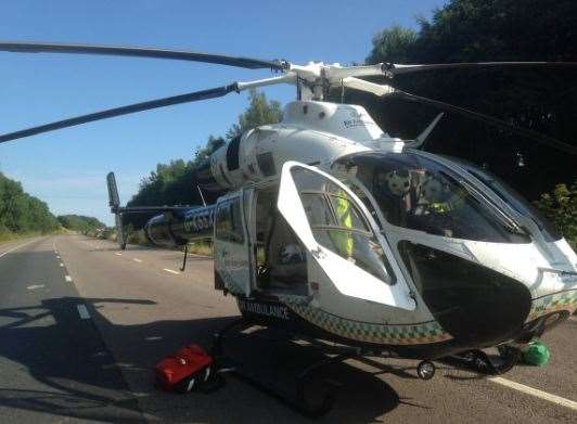 The air ambulance on the M20. Picture: Kent Police Roads Unit.
