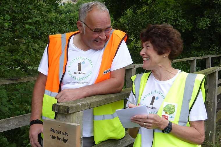 Norman Collins and Alison Williams of Maidstone Ramblers prepare and plan for the 300 walkers passing through their marshaling station at Stoneacre Ford.