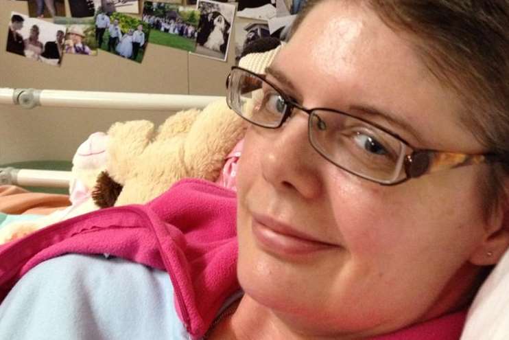 Clair Huntley in hospital after the accident which left her in a coma for over three weeks
