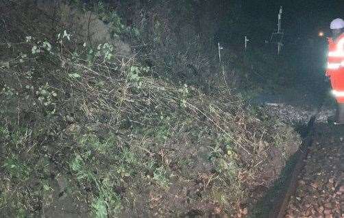 One of the landslips affecting rail travel today. Picture: Network Rail