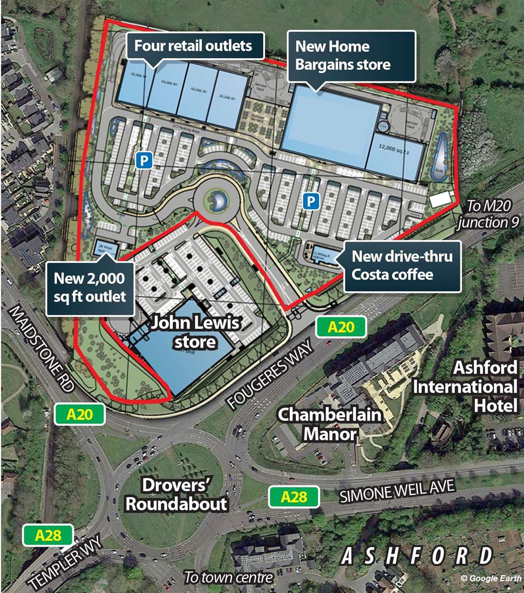 A map showing where the retail park will go
