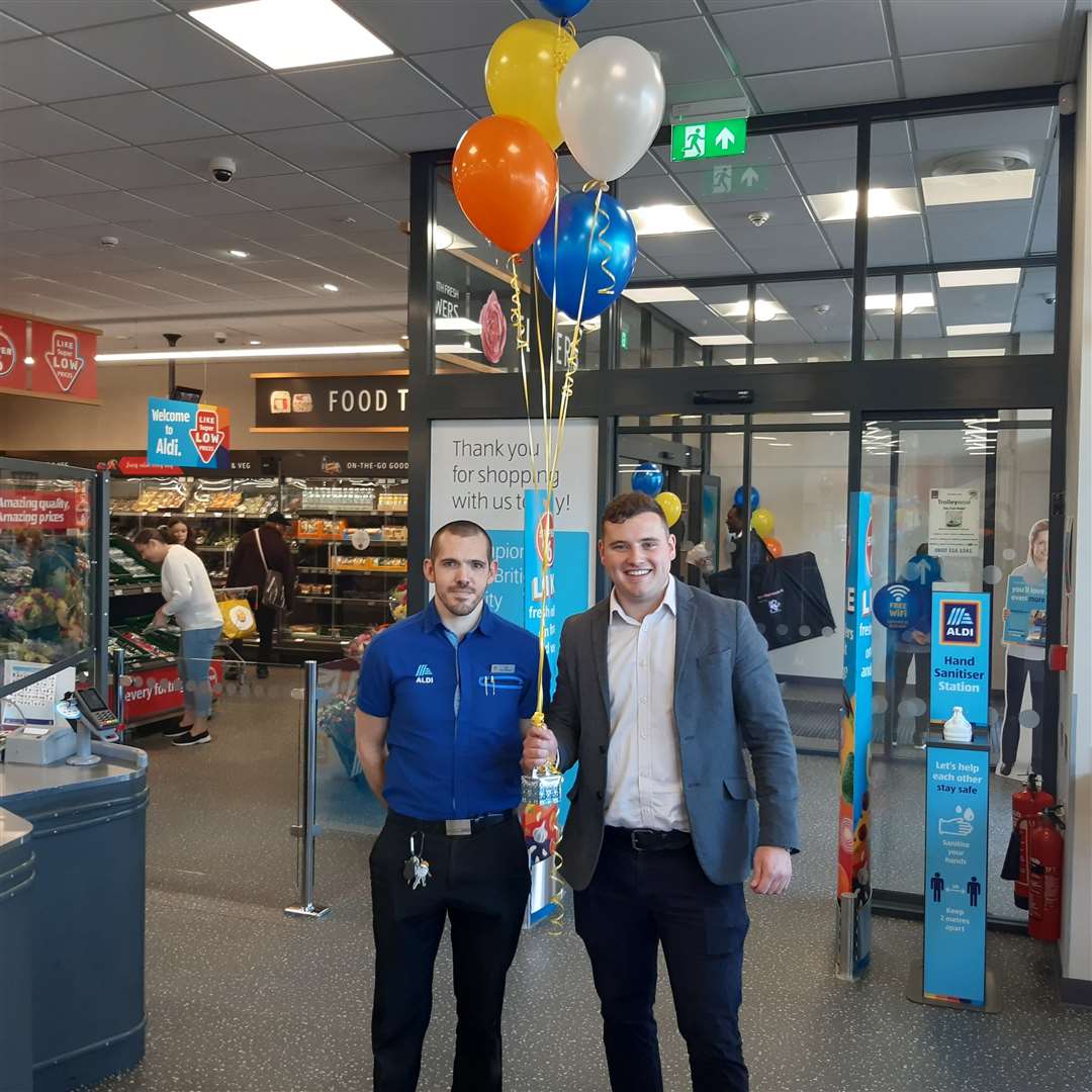 From left: store manager Lee Shaxted with Aldi's area manager Connor Rogers at this morning's opening