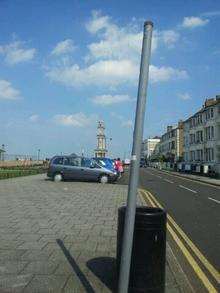 A pole on Herne Bay seafront that police crashed into