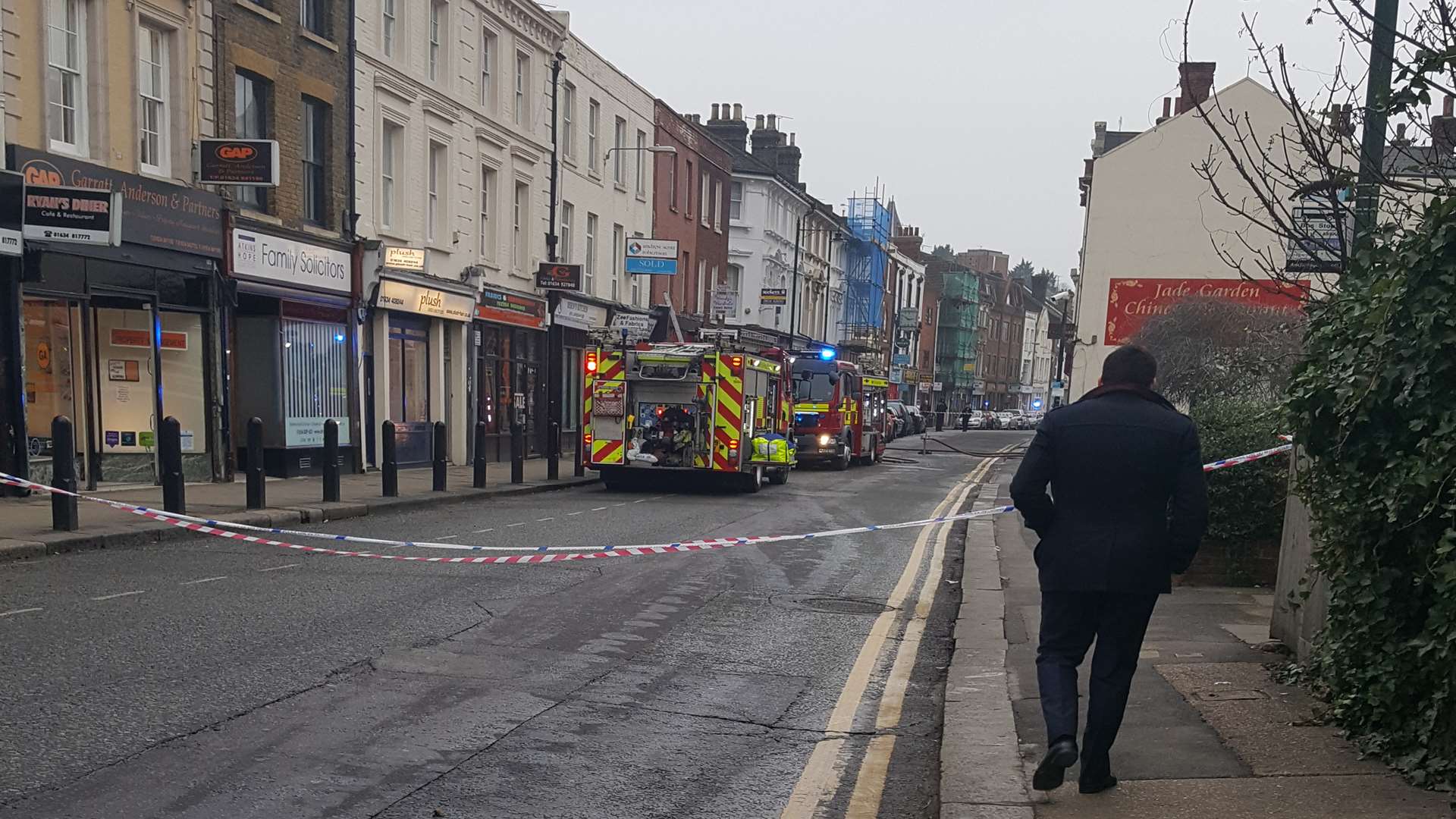 Firefighters at the scene of the blaze in Chatham High Street. Picture: Gary Muffett