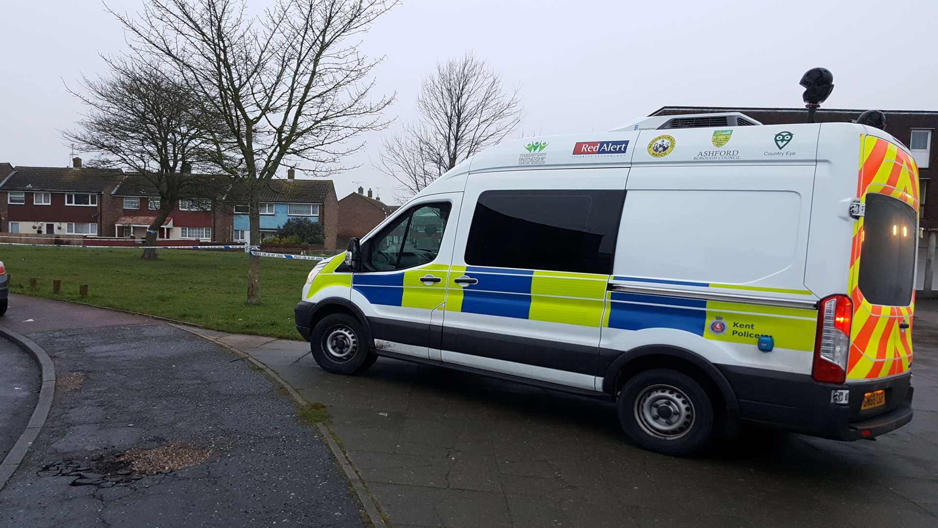 A police van at the scene this morning