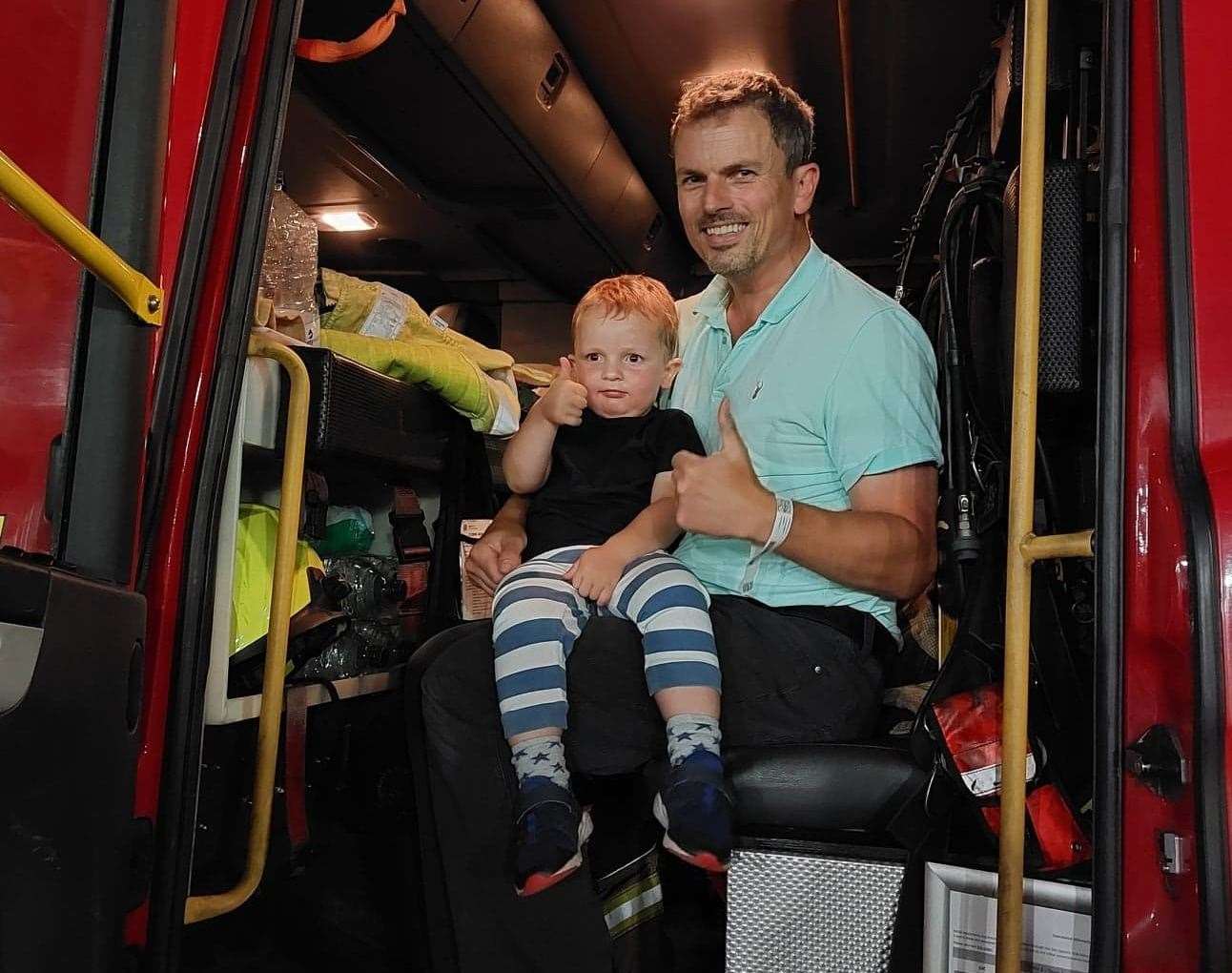 As Noah was so brave, the crew let him have a look around their fire engine in the hospital car park