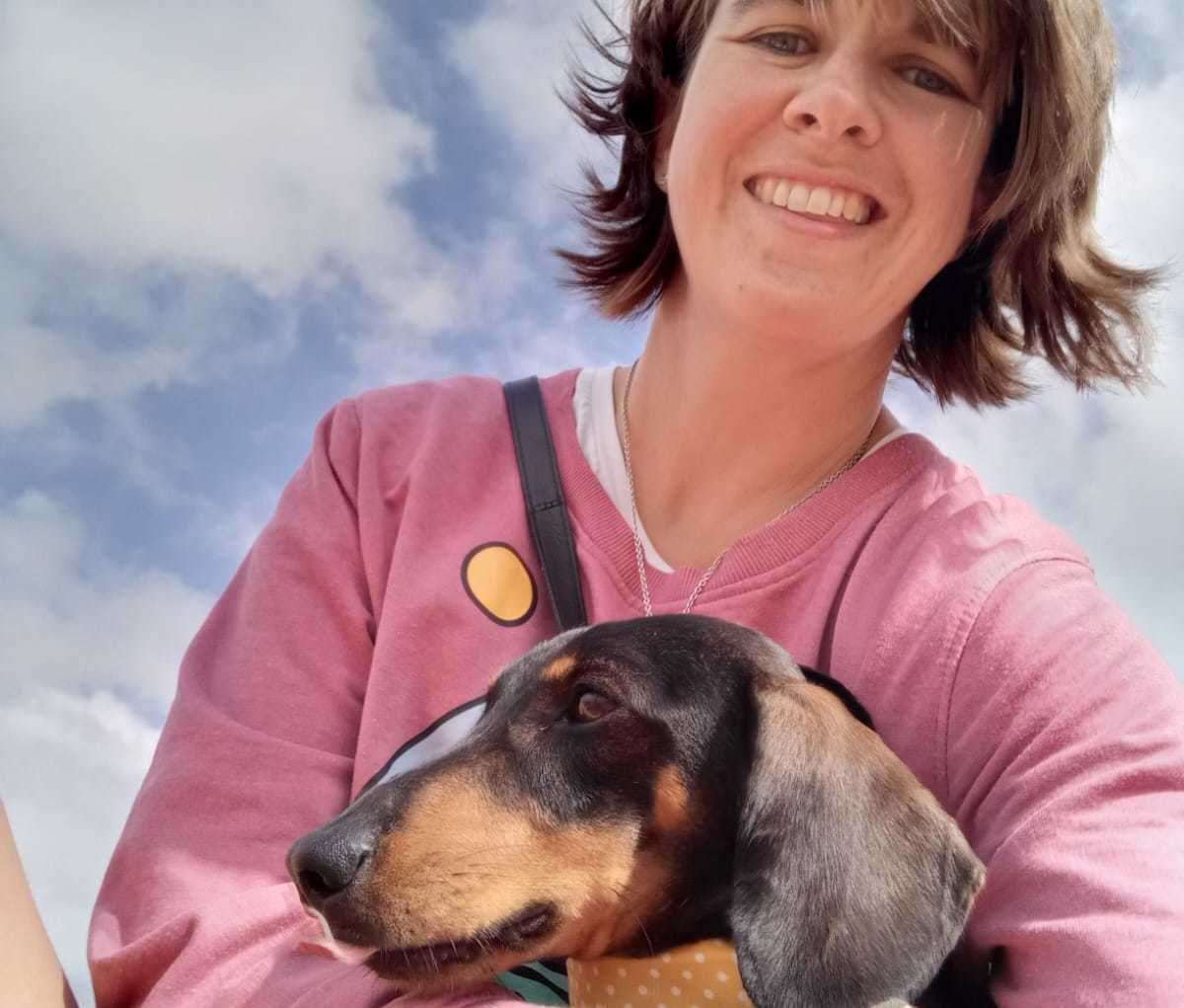Archie the dachshund with his owner, Leila Behn