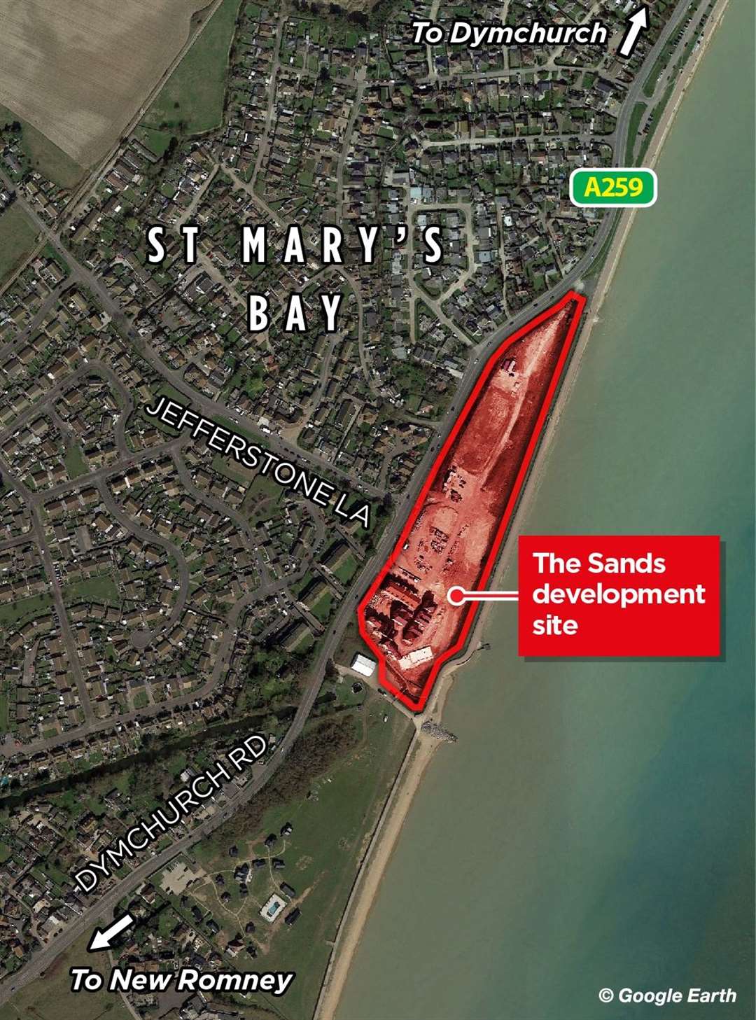 The Sands site is off the A259 Dymchurch Road in St Mary’s Bay