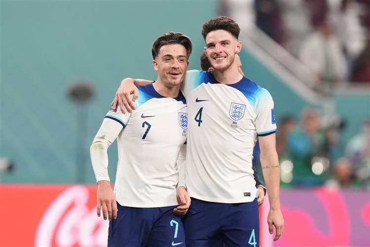 Jack Grealish on England duty with Declan Rice at the World Cup 2022 Photo: Martin Rickett/PA