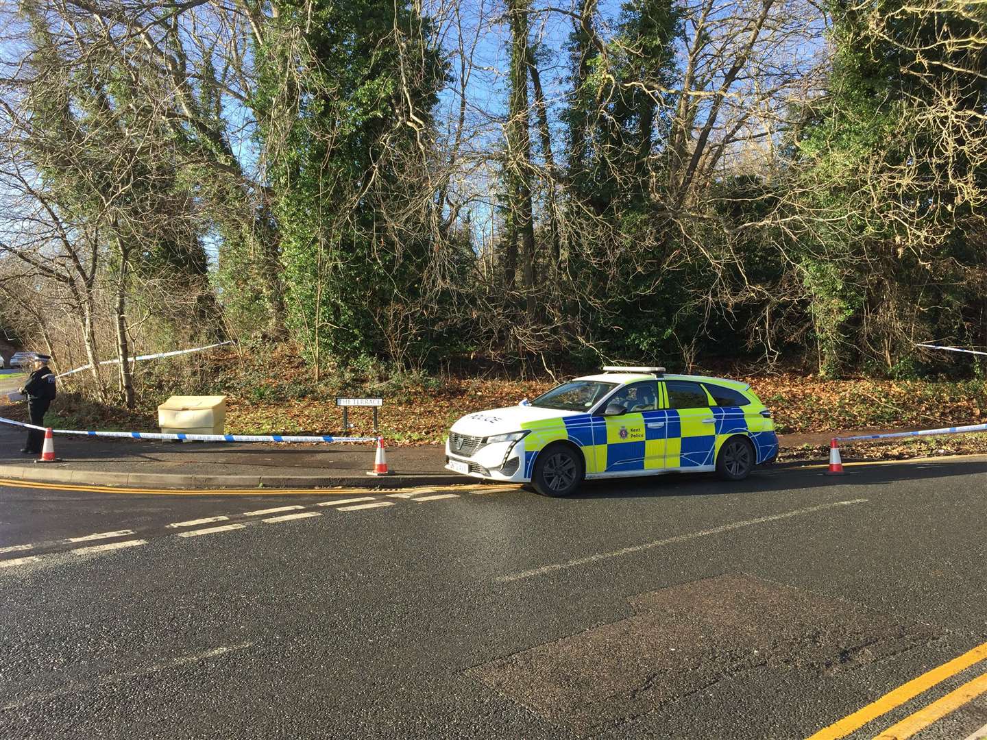 Police have cordoned off woodland in Tenterden Drive, Canterbury