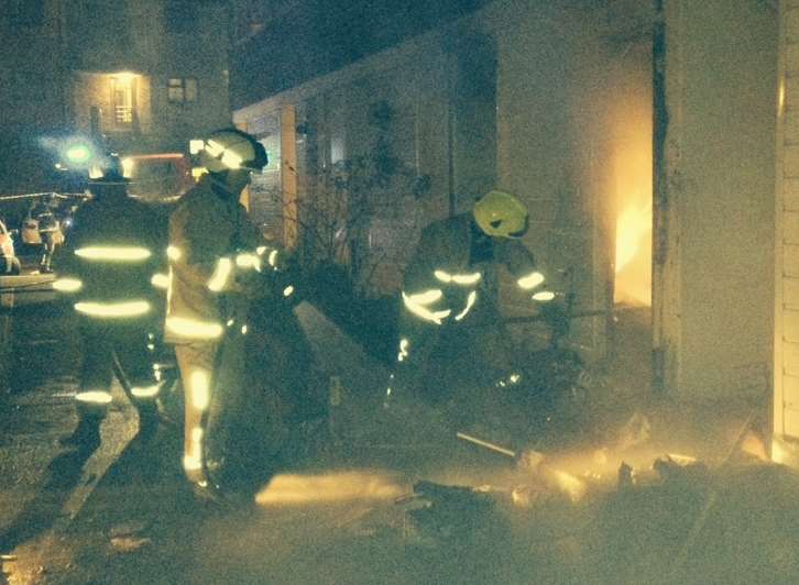 Firefighters tackle a gas main fire in Prospect Row, Chatham