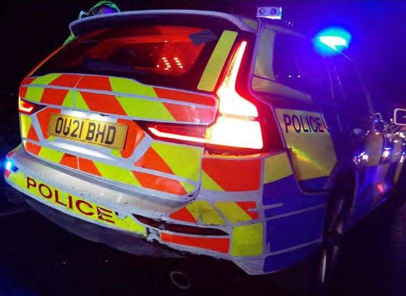 The police car was attending a breakdown on the A1307 in Cambridgeshire. Picture: Cambridgeshire Police