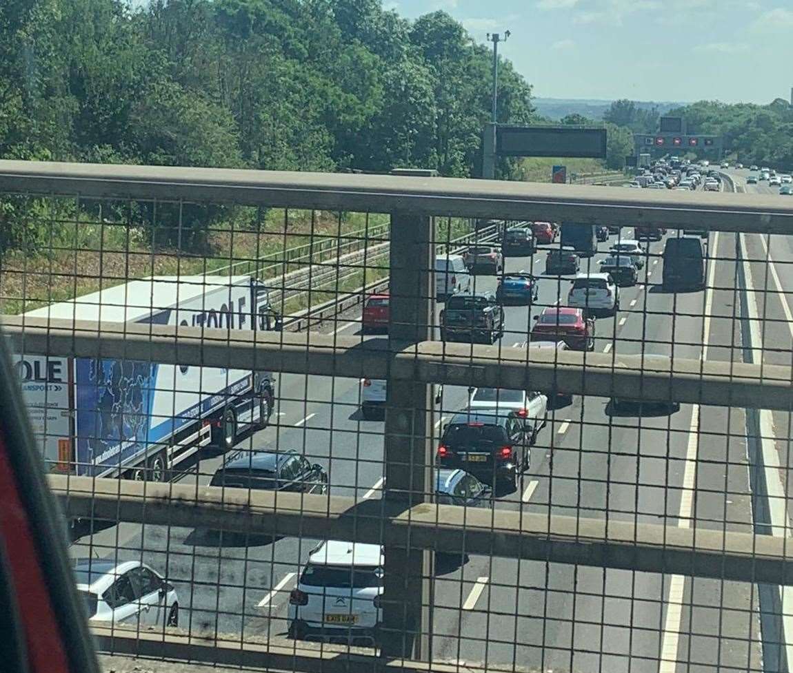 Traffic has been delayed on the M20 after an accident