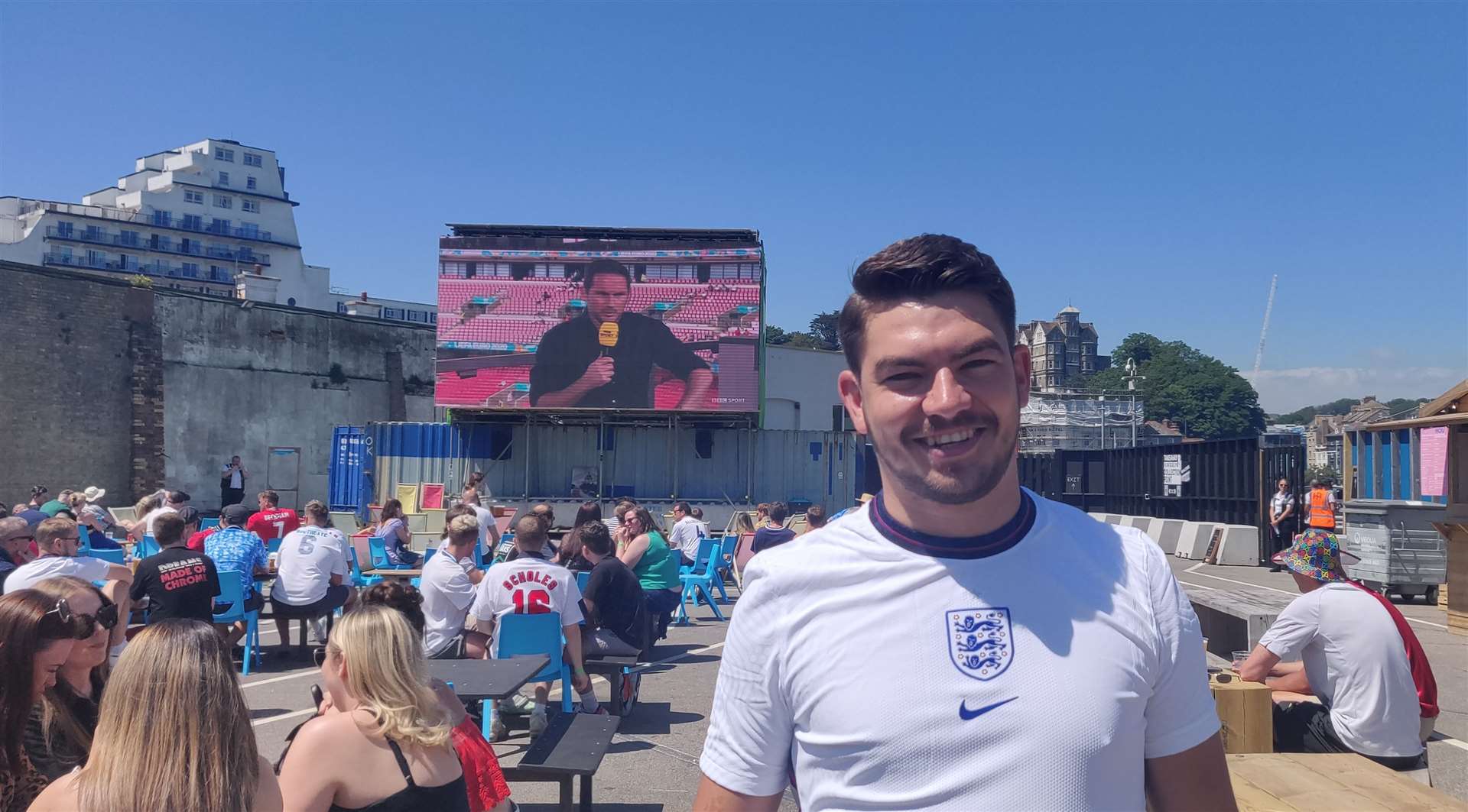 England fan Cade Mortimer was one of hundreds watching the game at Folkestone Harbour Arm