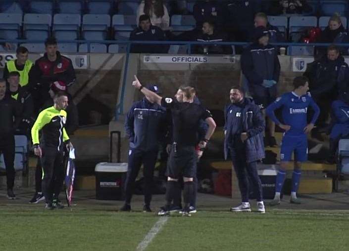 Neil Harris sent off at Priestfield Picture: Gillingham FC YouTube
