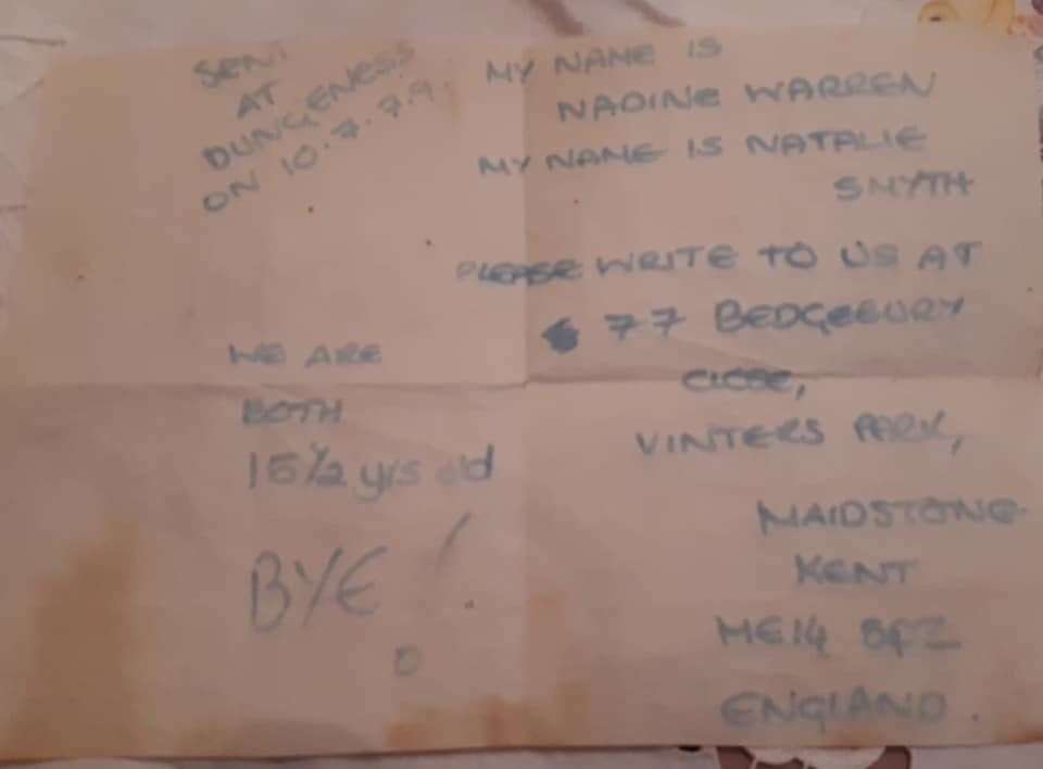 The note was sent out to sea more than 40 years ago